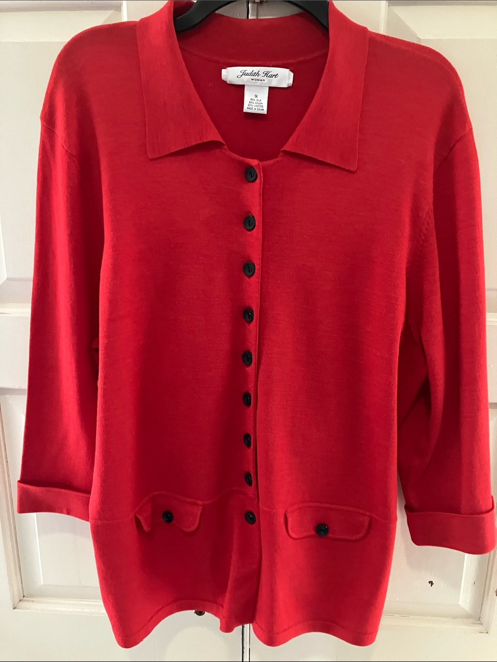 Judith Hart Red Button-Front Cardigan Sweater